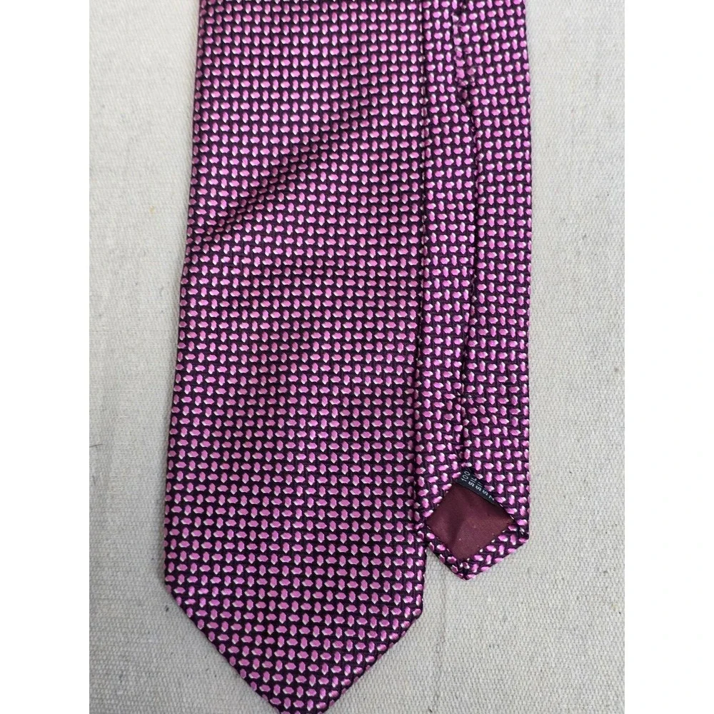 Bachrach Mens Silk‎ Tie Purple Pink Geometric Textured Weave Made in Italy